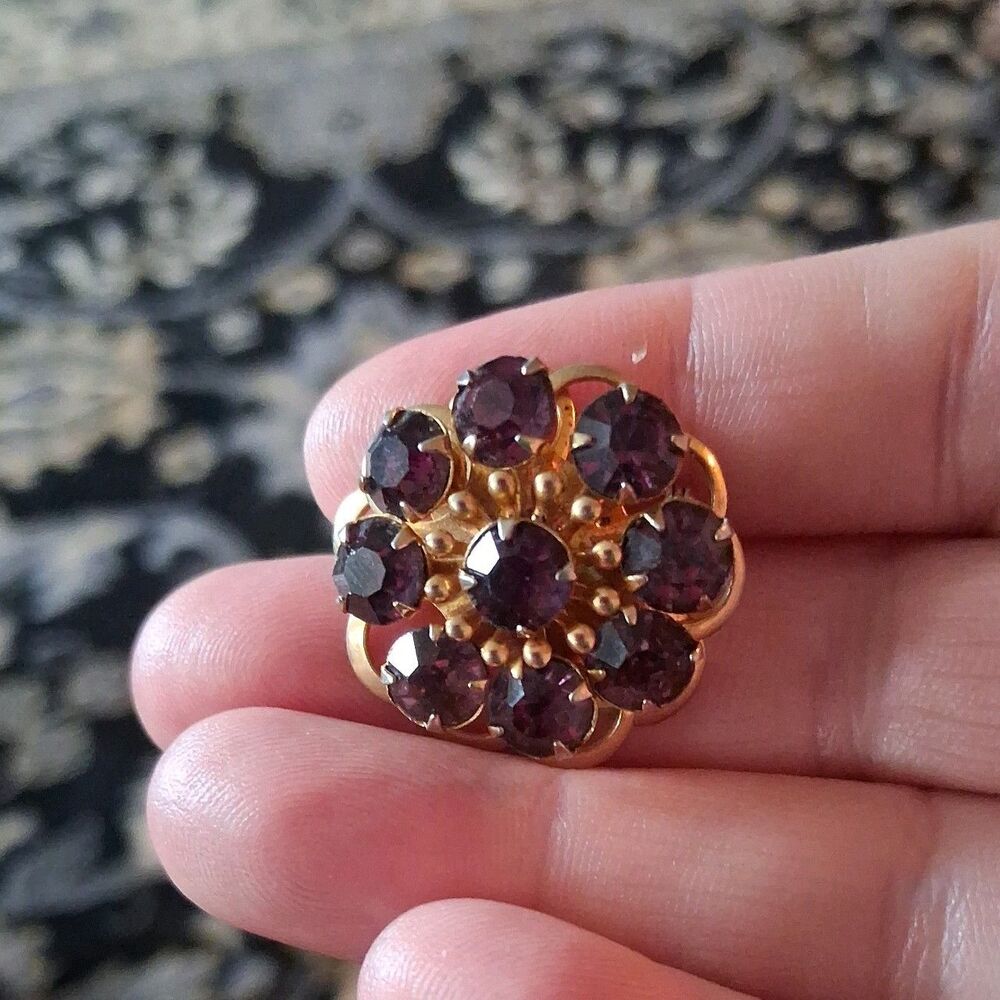 Vintage Purple Gold Dainty Brooch Pin 1- 1/2” Mid Century